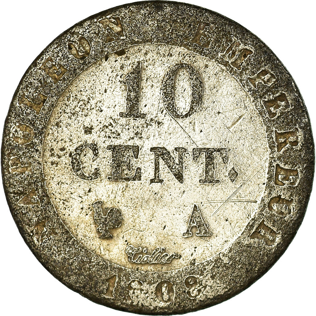 Coin, France, Napoléon I, 10 Centimes, 1808, Paris, VF(20-25), Billon, KM:676.1