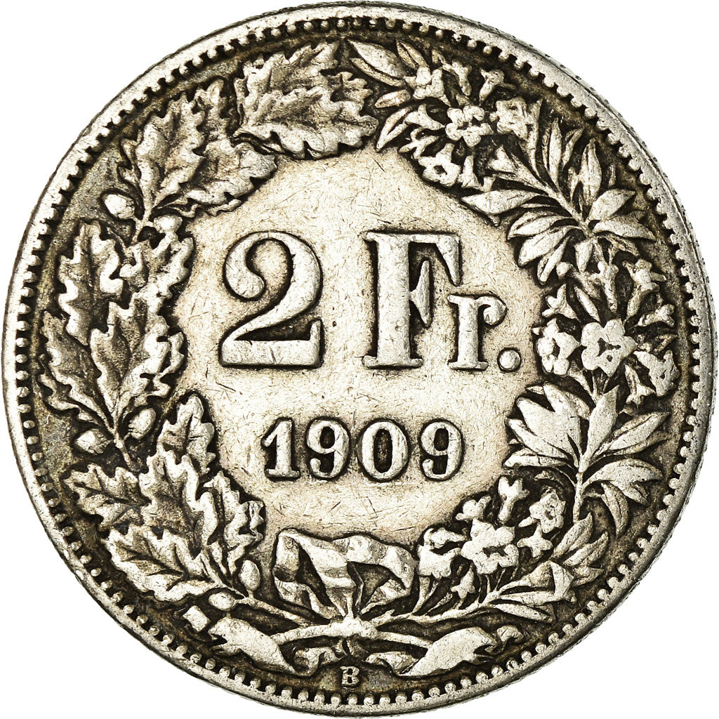 Coin, Switzerland, 2 Francs, 1909, Bern, VF(30-35), Silver, KM:21