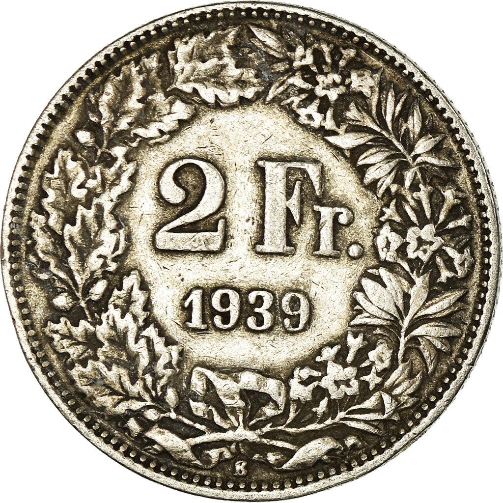 Coin, Switzerland, 2 Francs, 1939, Bern, VF(30-35), Silver, KM:21