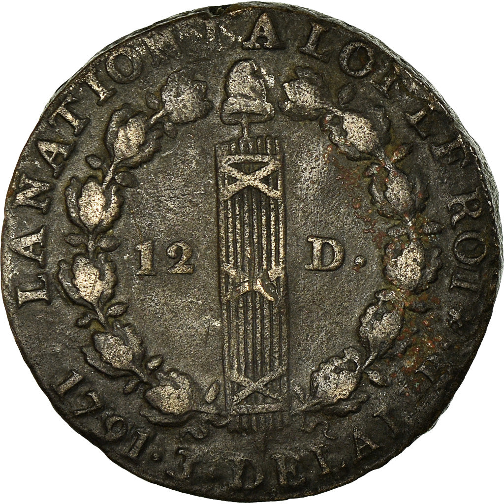 Coin, France, Louis XVI, 12 Deniers, 1791, Paris, VF(30-35), Métal de cloche