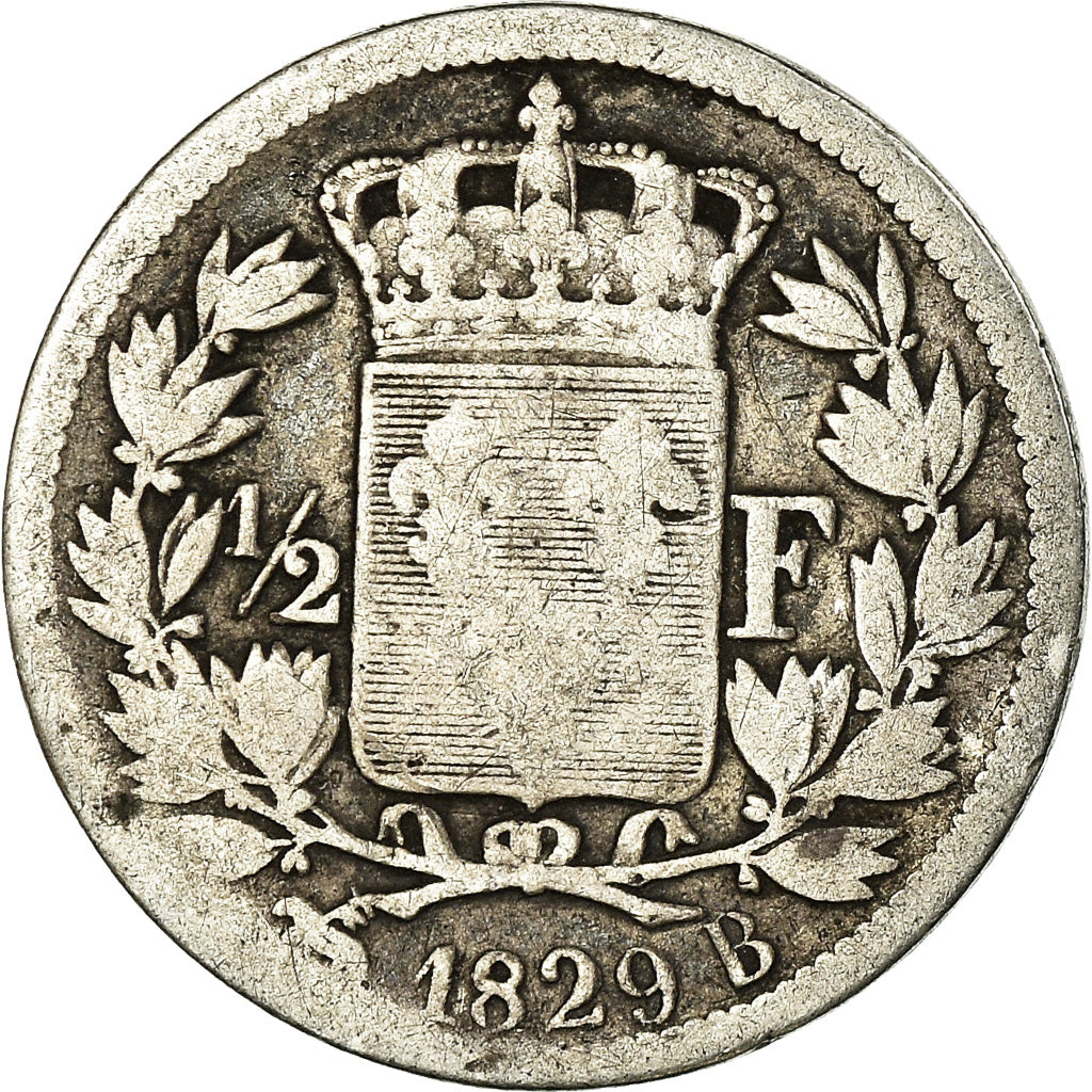 Coin, France, Charles X, 1/2 Franc, 1829, Rouen, F(12-15), Silver, Gadoury:402