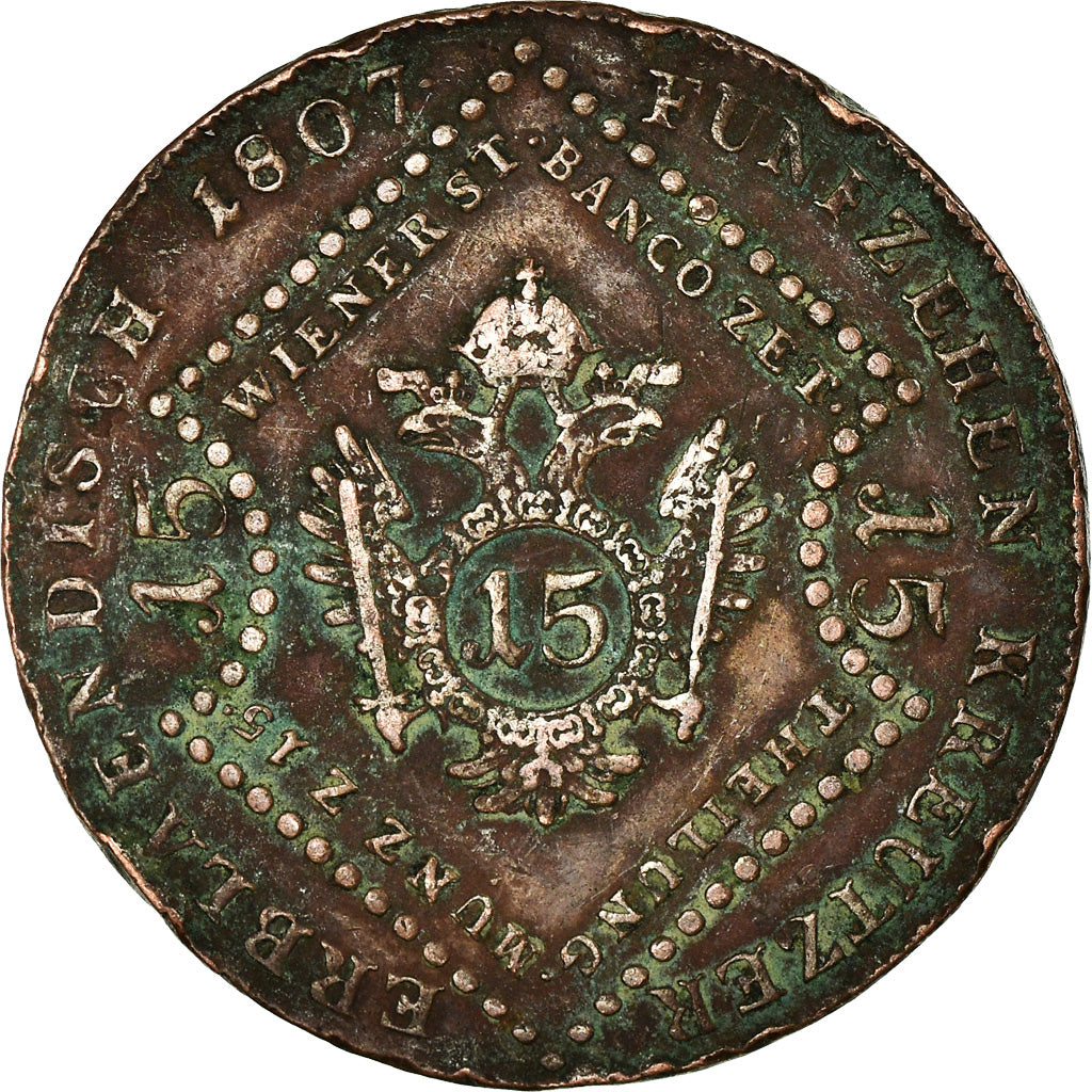 Coin, Austria, Franz II (I), 15 Kreuzer, 1807, Schmollnitz, VF(20-25), Copper