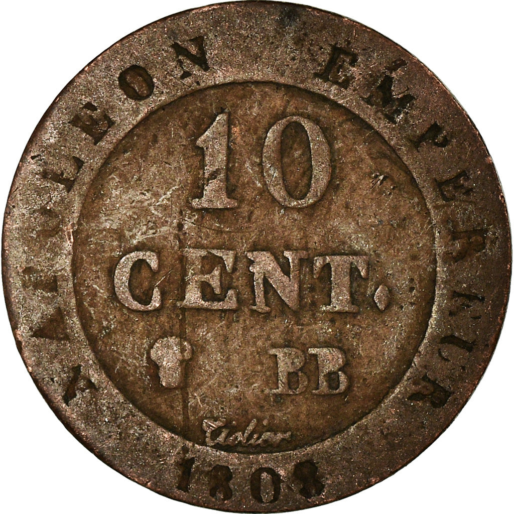 Monnaie, France, Napoléon I, 10 Centimes, 1808, Strasbourg, Faux d'époque, TB