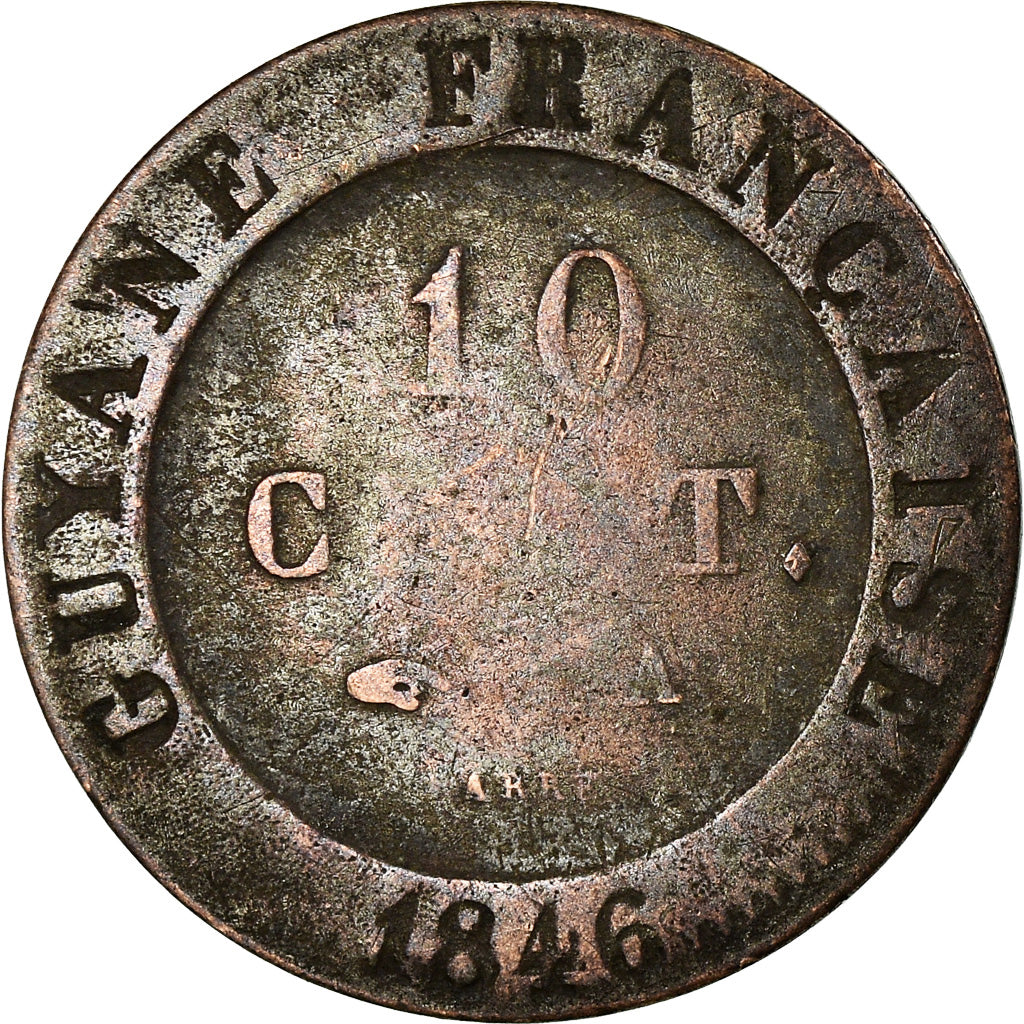 Coin, FRENCH GUIANA, Louis-Philippe, 10 Centimes, 1846, Paris, VF(20-25)