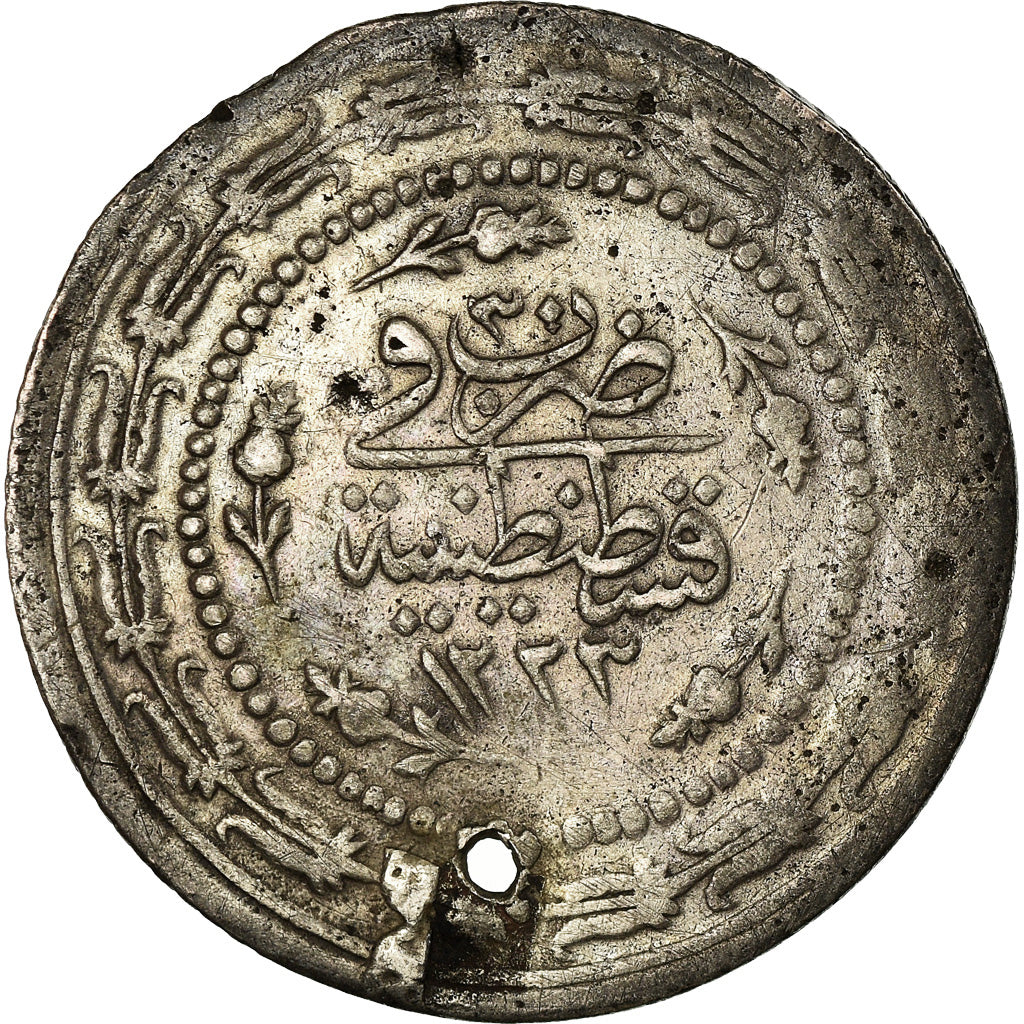 Coin, Turkey, Mahmud II, 6 Kurush, 1837 (1223//30), Qustantiniyah, Holed