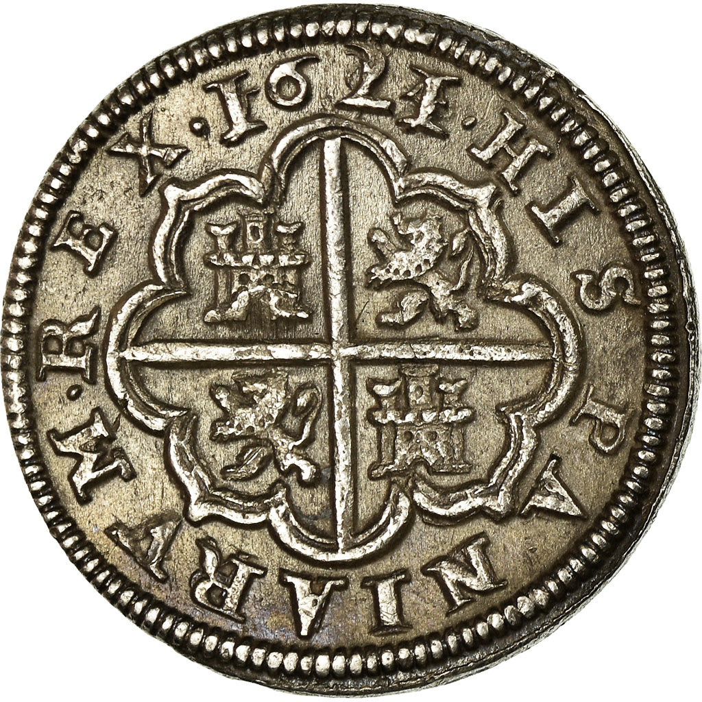 Coin, Spain, Philip III, 2 Reales, 1621/14, Segovia, Rare, AU(55-58), Silver