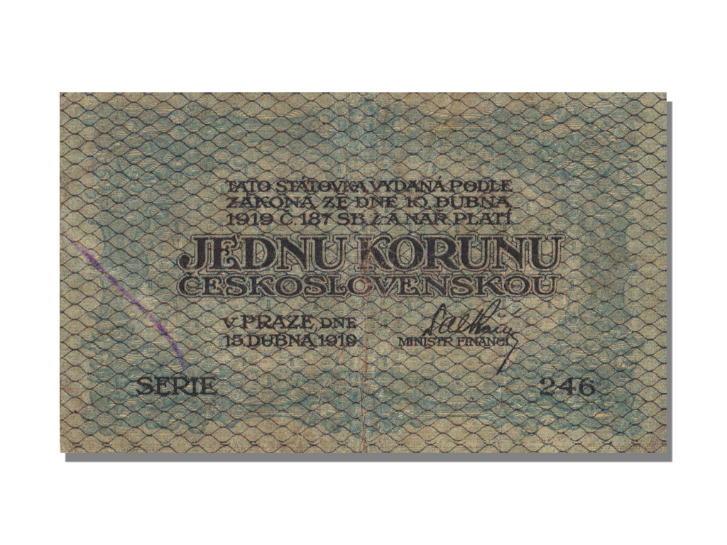 Czechoslovakia, 1 Koruna, 1919, KM #6a, 1919-04-15, AU(55-58), 246
