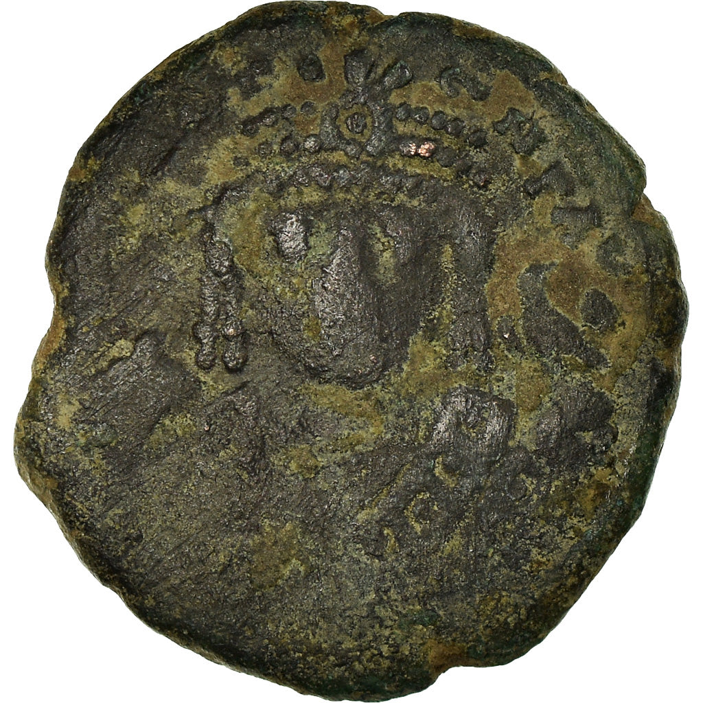 Münze, Maurice Tiberius, Half Follis, 596-597, Antioch, S+, Bronze, Sear:535