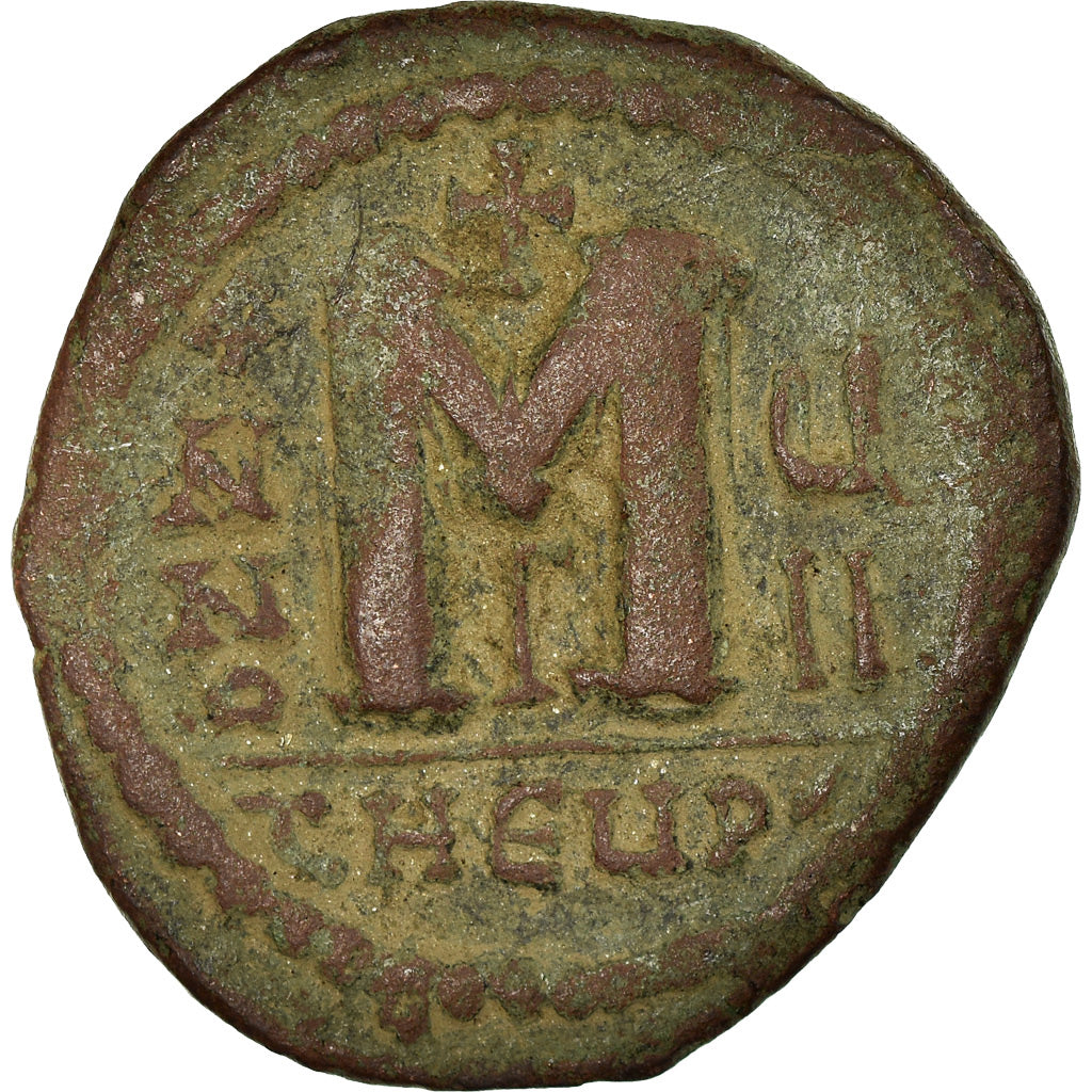 Coin, Justin II, Follis, 572-573, Antioch, VF(30-35), Copper, Sear:379
