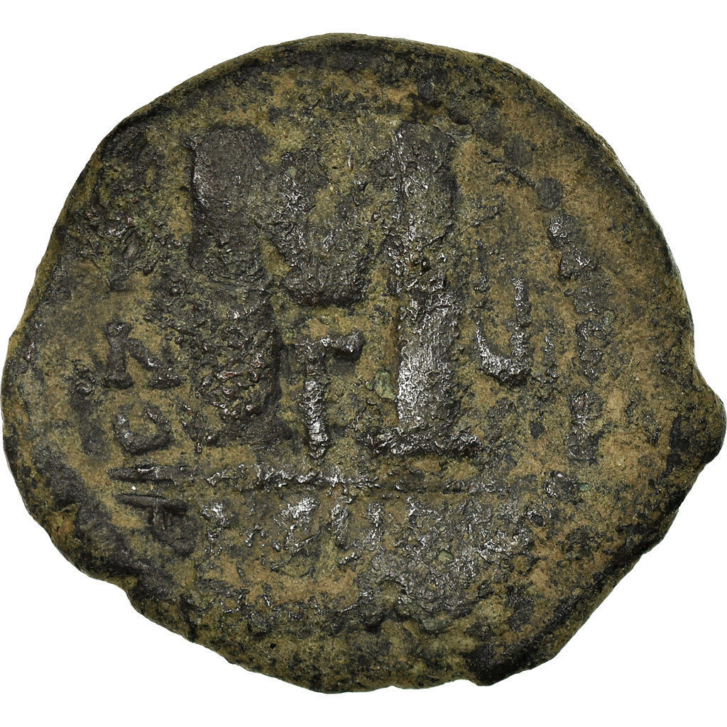 Moeda, Justin II, Follis, 571-572, Antioch, VF(20-25), Cobre, Sear:379