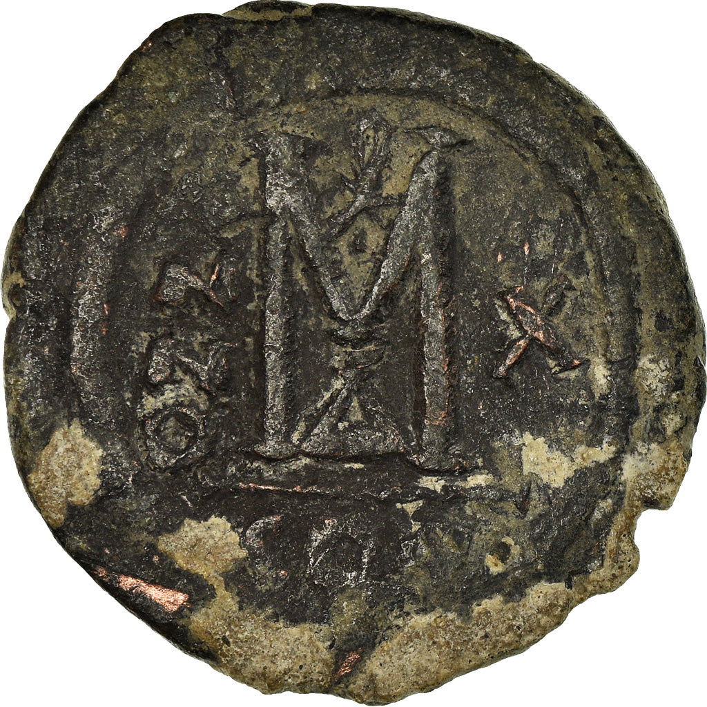 Moneta, Justin II, Follis, 574-575, Constantinople, MB+, Rame, Sear:360