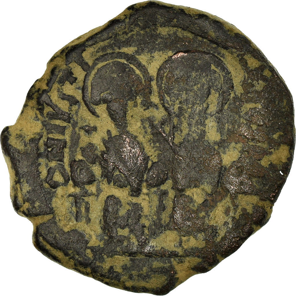 Münze, Justin II, Follis, 571-572, Constantinople, S+, Kupfer, Sear:360