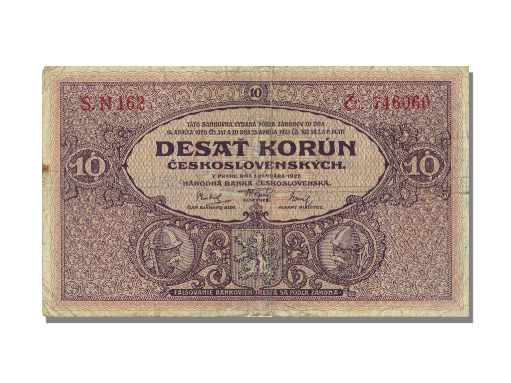 Czechoslovakia, 10 Korun, 1927, 1927-01-02, VF(30-35)
