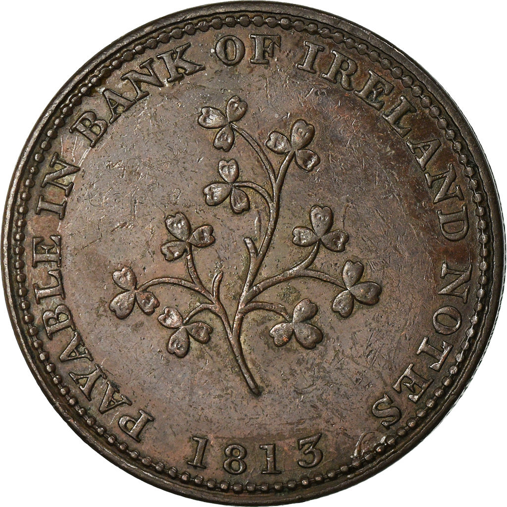 Moneta, Irlanda, James Hilles, Halfpenny Token, 1813, Dublin, BB+, Rame