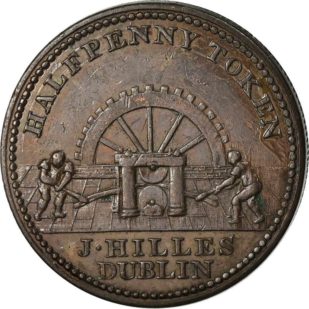 Moneta, Irlanda, James Hilles, Halfpenny Token, 1813, Dublin, BB+, Rame