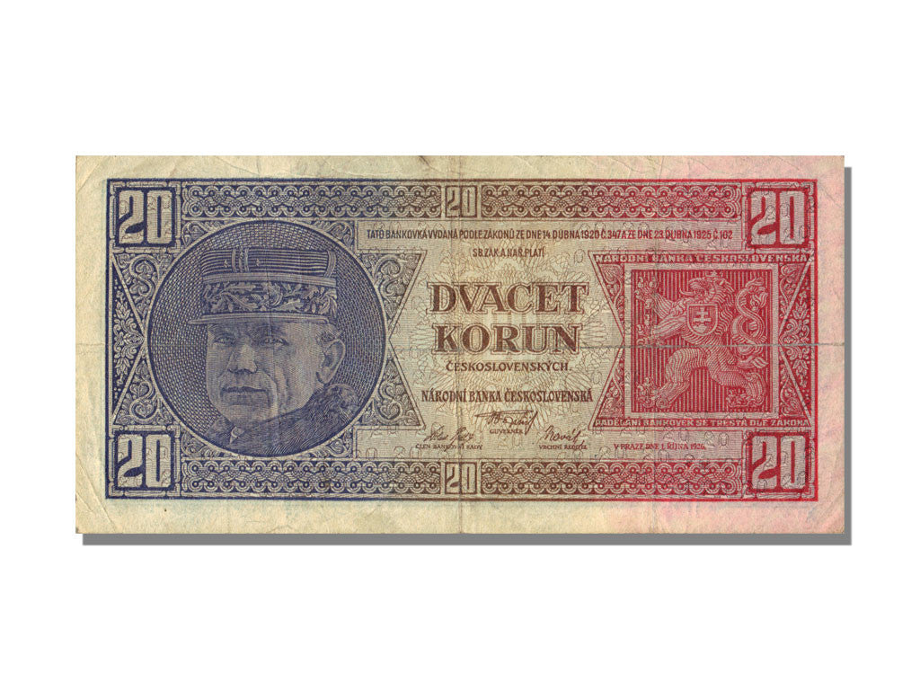 Czechoslovakia, 20 Korun, 1926, KM #21a, 1926-10-01, EF(40-45), Ad