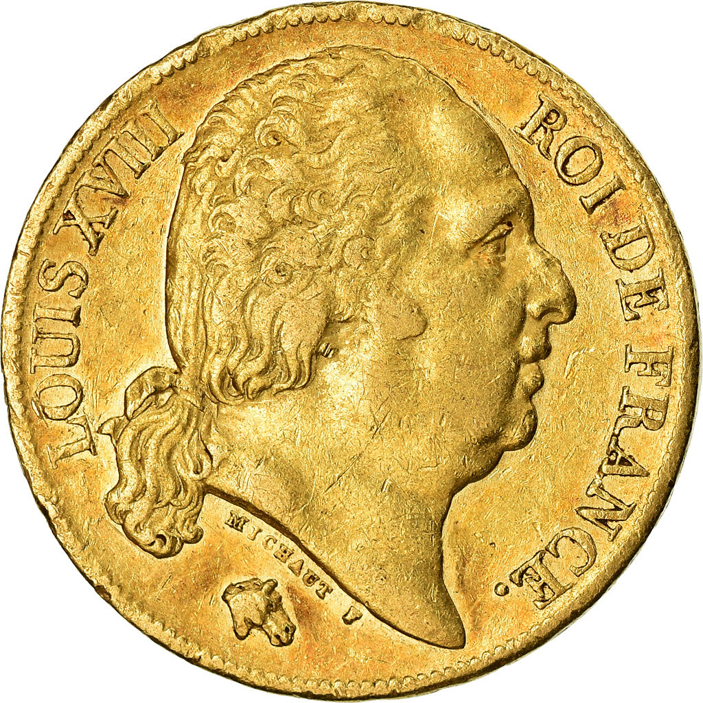 Moneda, Francia, Louis XVIII, 20 Francs, 1818, Paris, MBC, Oro, KM:712.1