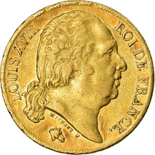 Moneda, Francia, Louis XVIII, 20 Francs, 1818, Paris, MBC, Oro, KM:712.1
