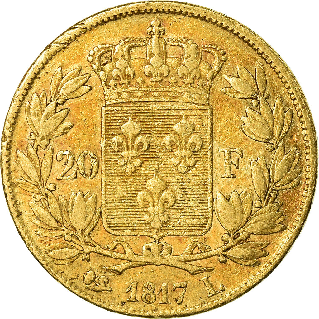 Moneta, Francia, Louis XVIII, 20 Francs, 1817, Bayonne, MB+, Oro, KM:712.5