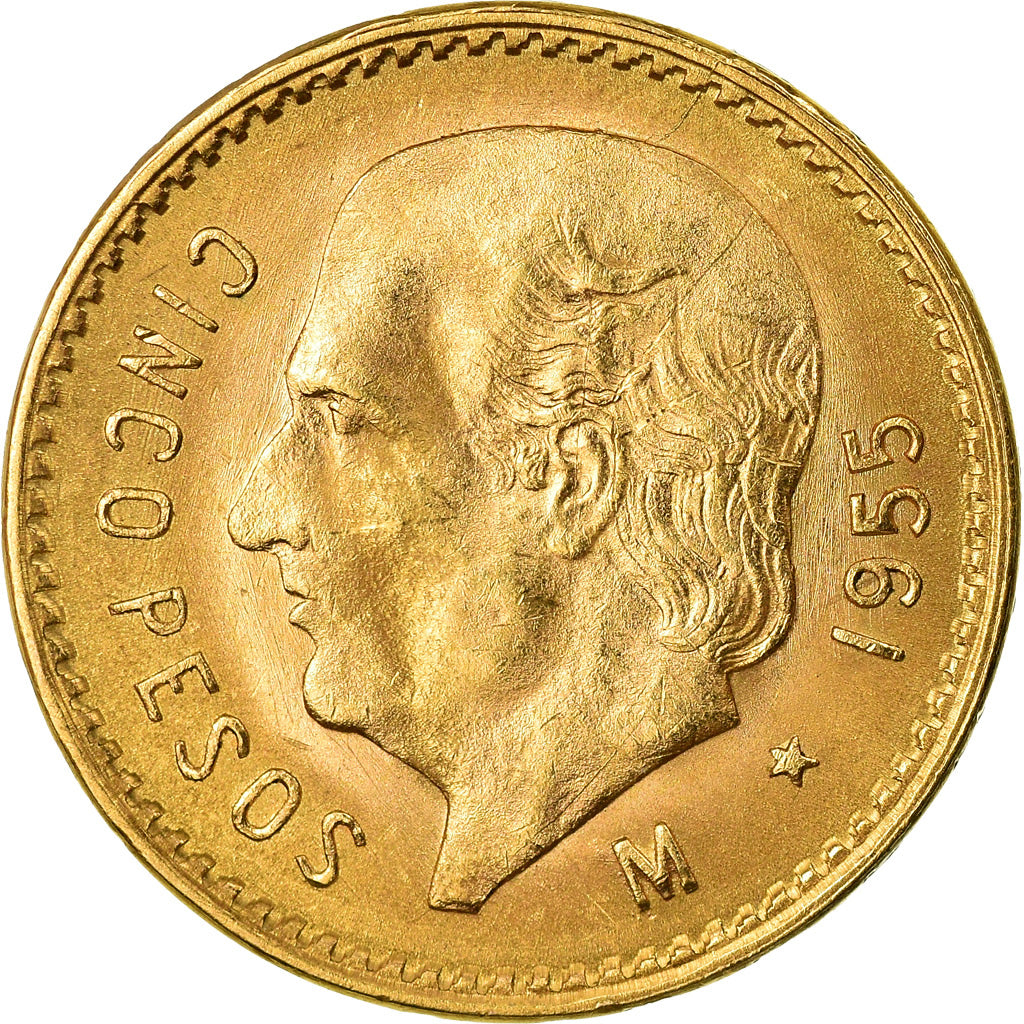 Moneta, Messico, 5 Pesos, 1955, Mexico City, SPL, Oro, KM:464