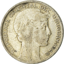 Coin, Uruguay, 20 Centesimos, 1942, Santiago, VF(20-25), Silver, KM:29