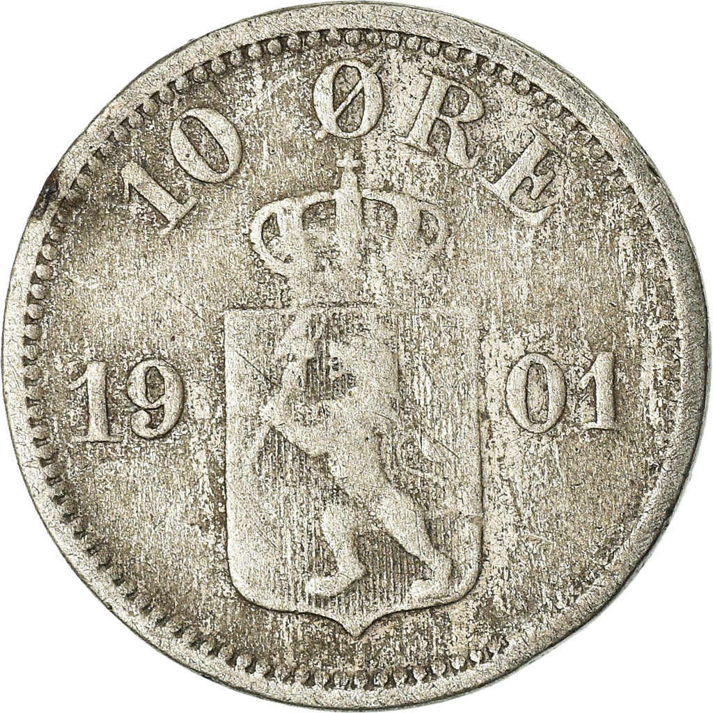 Coin, Norway, 10 Öre, 1901, VF(20-25), Silver, KM:350