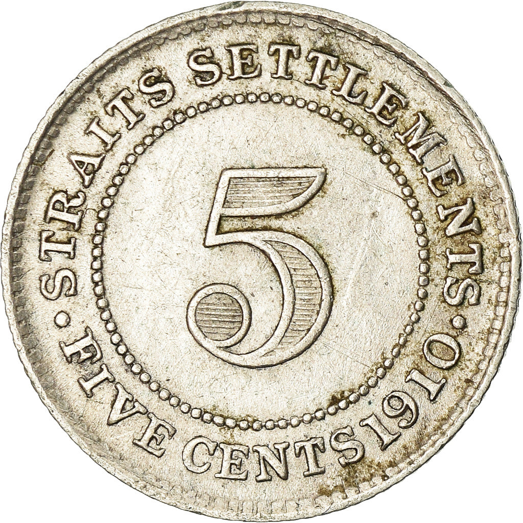 Coin, Straits Settlements, Edward VII, 5 Cents, 1910, Bombay, AU(50-53), Silver