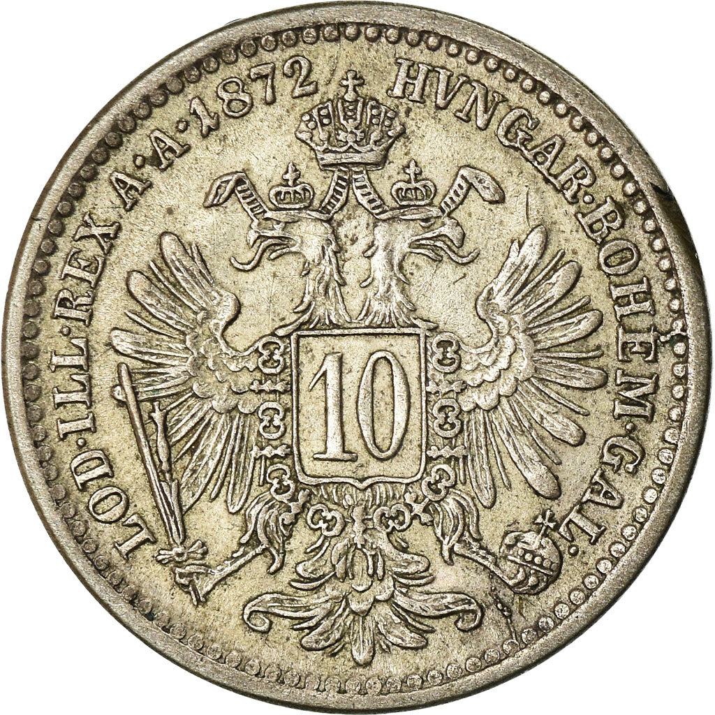Coin, Austria, Franz Joseph I, 10 Kreuzer, 1872, EF(40-45), Silver, KM:2206
