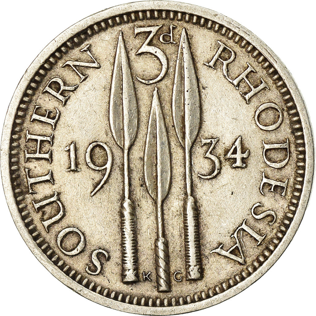 Moneta, Rhodesia del Sud, George V, 3 Pence, 1934, BB, Argento, KM:1