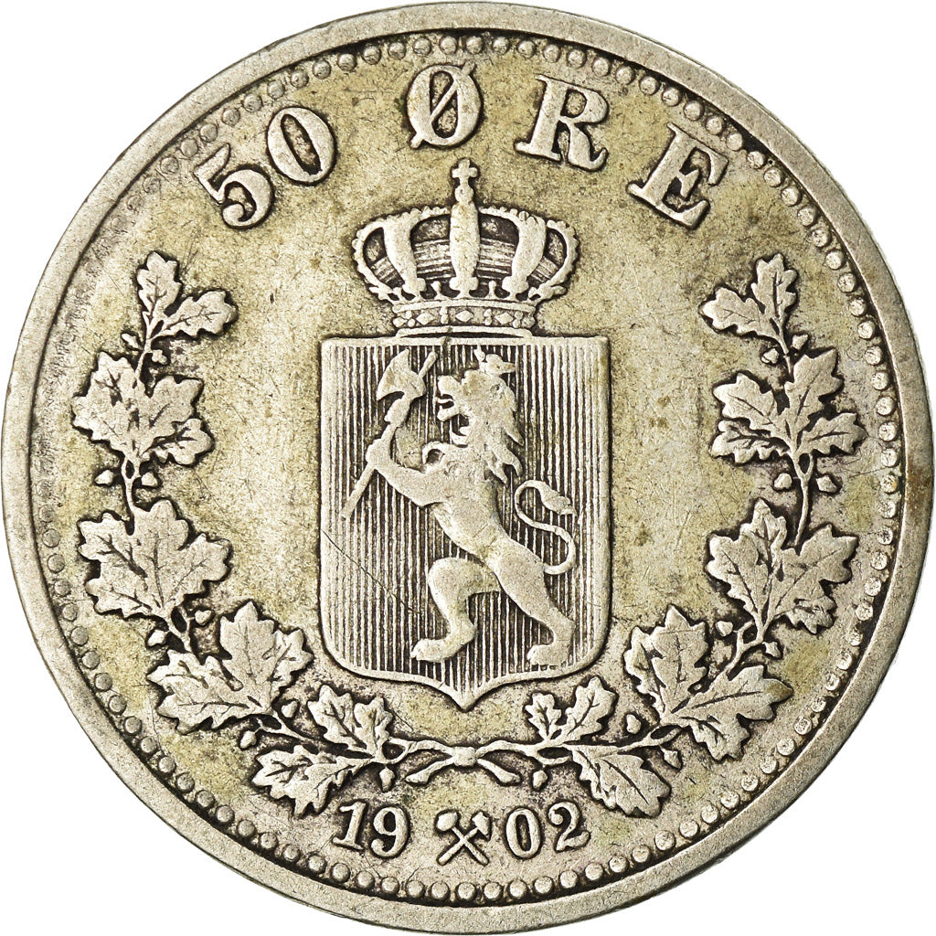 Coin, Norway, 50 Öre, 1902, EF(40-45), Silver, KM:356
