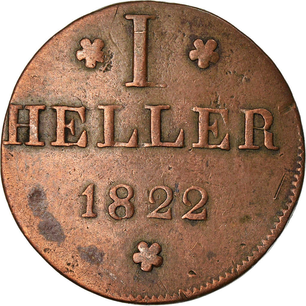 Coin, German States, FRANKFURT AM MAIN, Heller, 1822, EF(40-45), Copper, KM:301