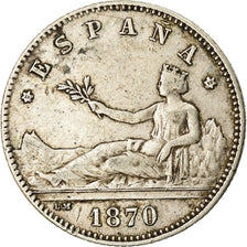 Moneta, Spagna, Provisional Government, Peseta, 1870, BB, Argento, KM:653
