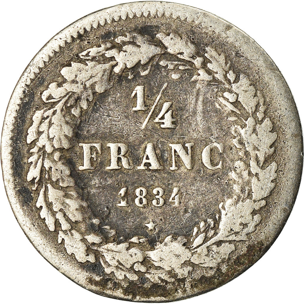 Coin, Belgium, Leopold I, 1/4 Franc, 1834, VF(20-25), Silver, KM:8