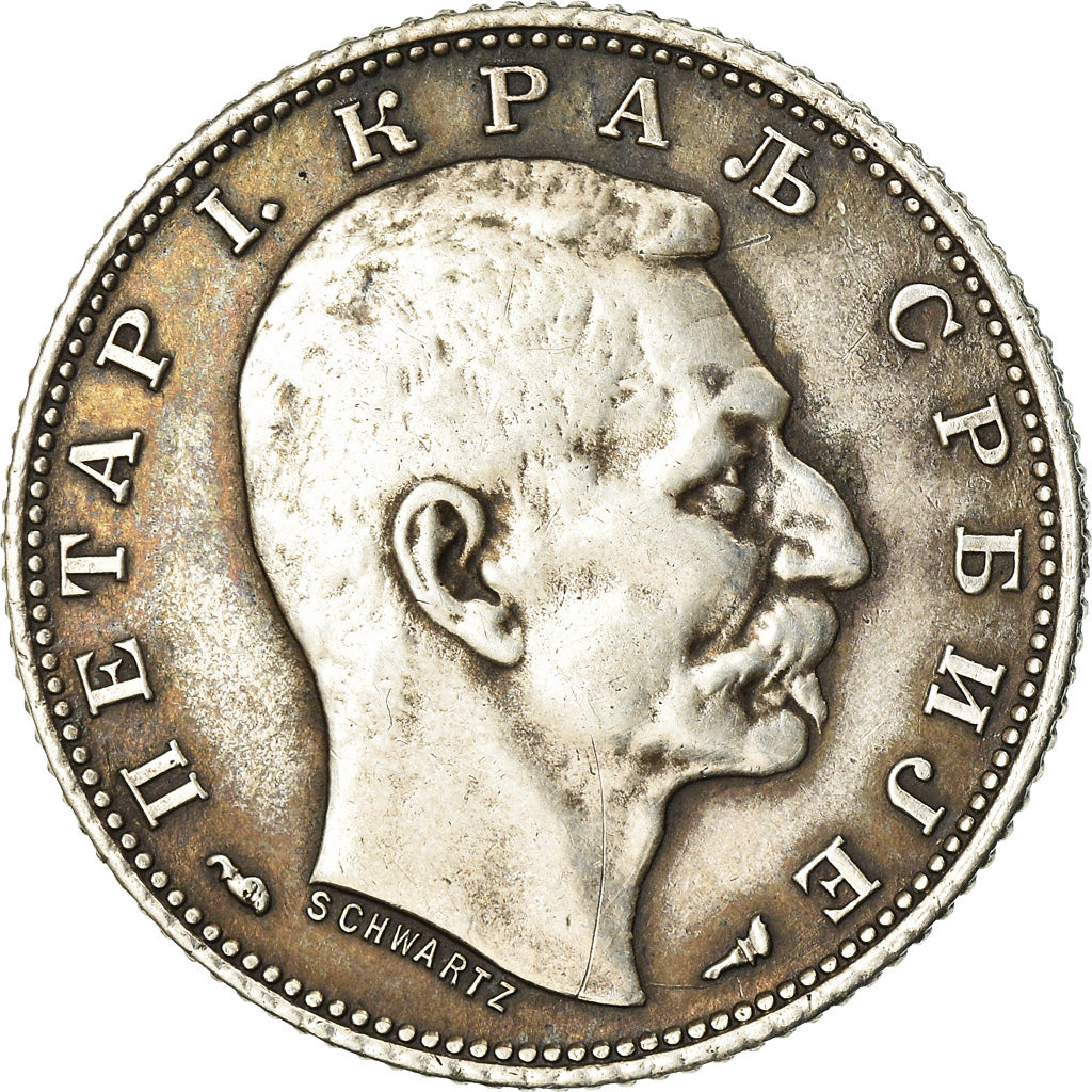 Coin, Serbia, Peter I, Dinar, 1915, Paris, EF(40-45), Silver, KM:25.3