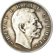Moneta, Serbia, Peter I, Dinar, 1915, Paris, EF(40-45), Srebro, KM:25.3