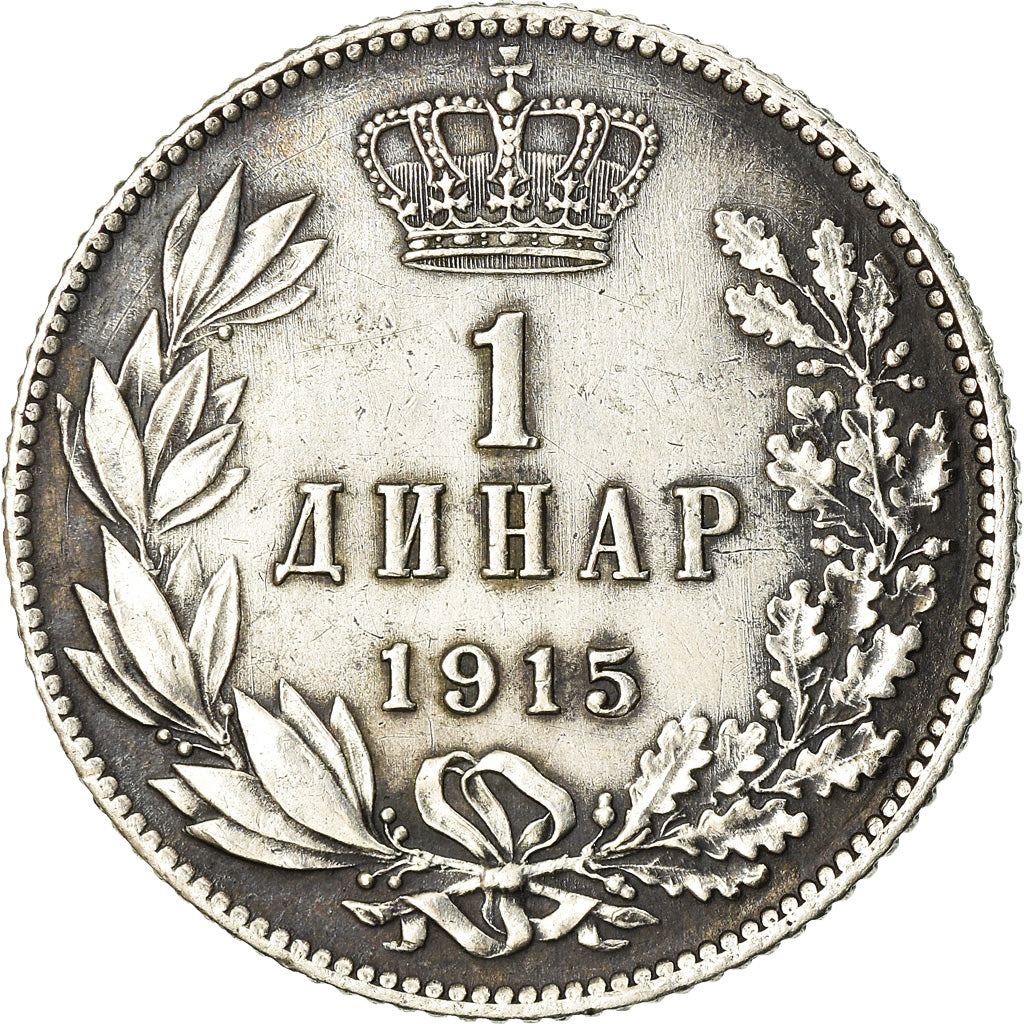 Coin, Serbia, Peter I, Dinar, 1915, Paris, EF(40-45), Silver, KM:25.3