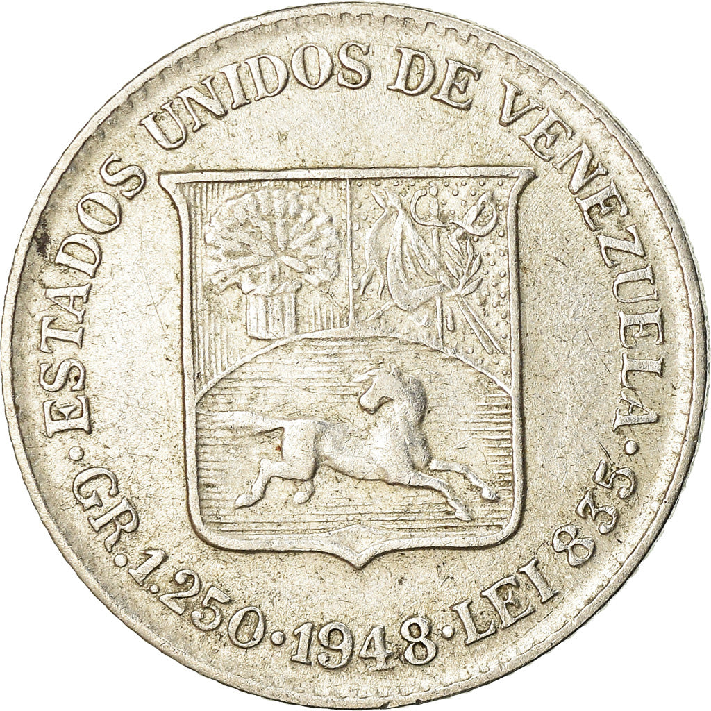 Coin, Venezuela, 25 Centimos, 1948, AU(50-53), Silver, KM:20