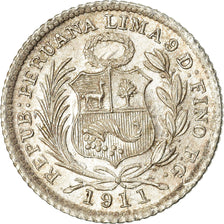 Moneta, Peru, 1/2 Dinero, 1911, Lima, MS(65-70), Srebro, KM:206.2