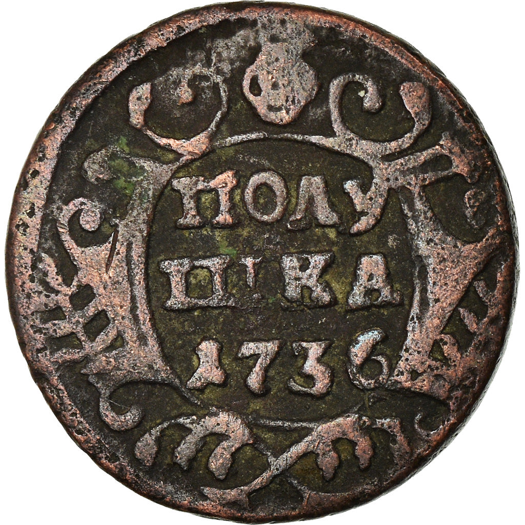 Coin, Russia, Polushka, 1/4 Kopek, 1736, VF(20-25), Copper, KM:187