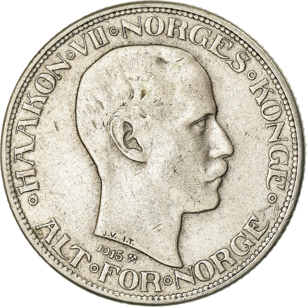 Moneta, Norvegia, Haakon VII, 50 Öre, 1915, MB+, Argento, KM:374
