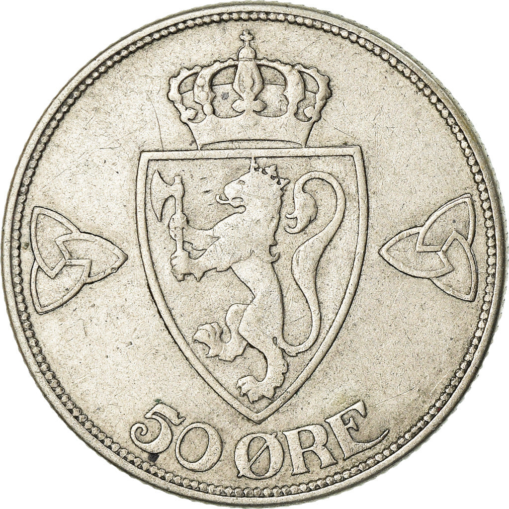 Moneta, Norvegia, Haakon VII, 50 Öre, 1915, MB+, Argento, KM:374