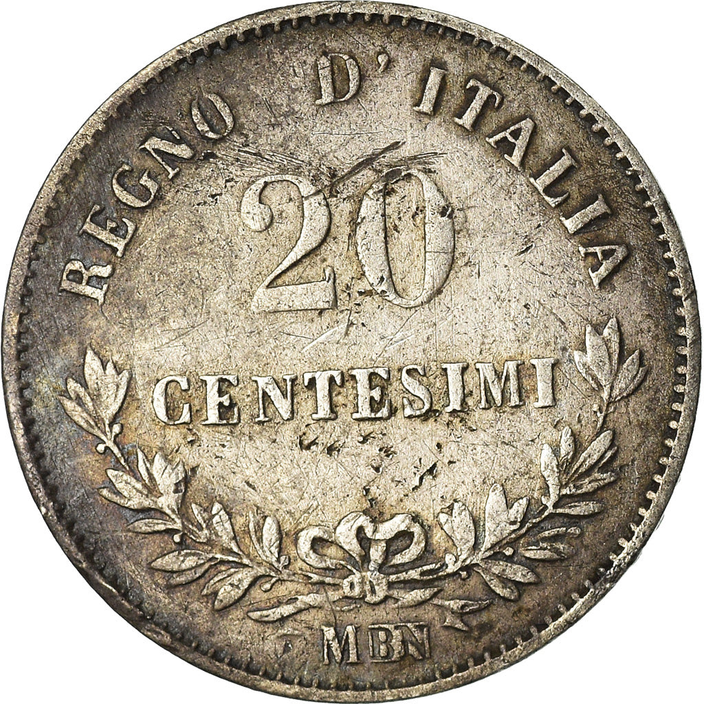 Coin, Italy, Vittorio Emanuele II, 20 Centesimi, 1863, Milan, VF(30-35), Silver