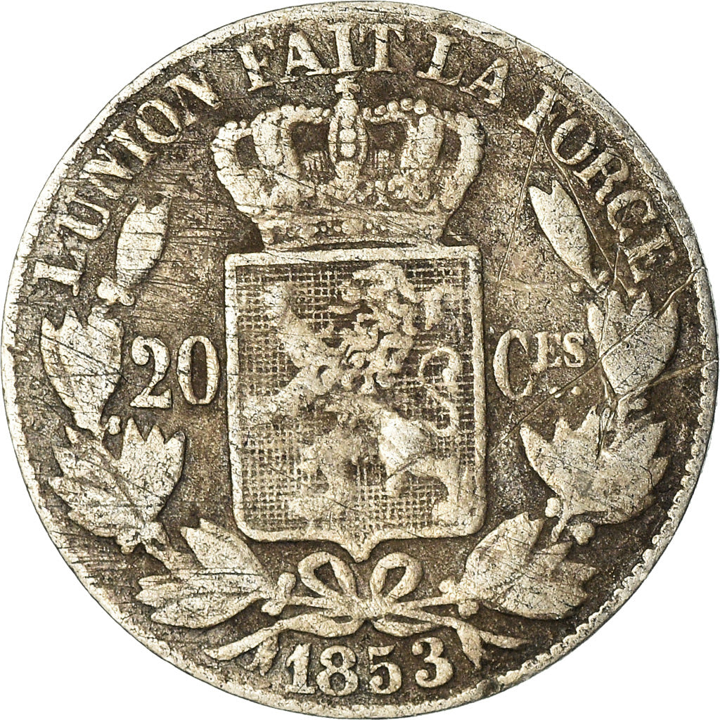 Coin, Belgium, Leopold I, 20 Centimes, 1853, VF(20-25), Silver, KM:19