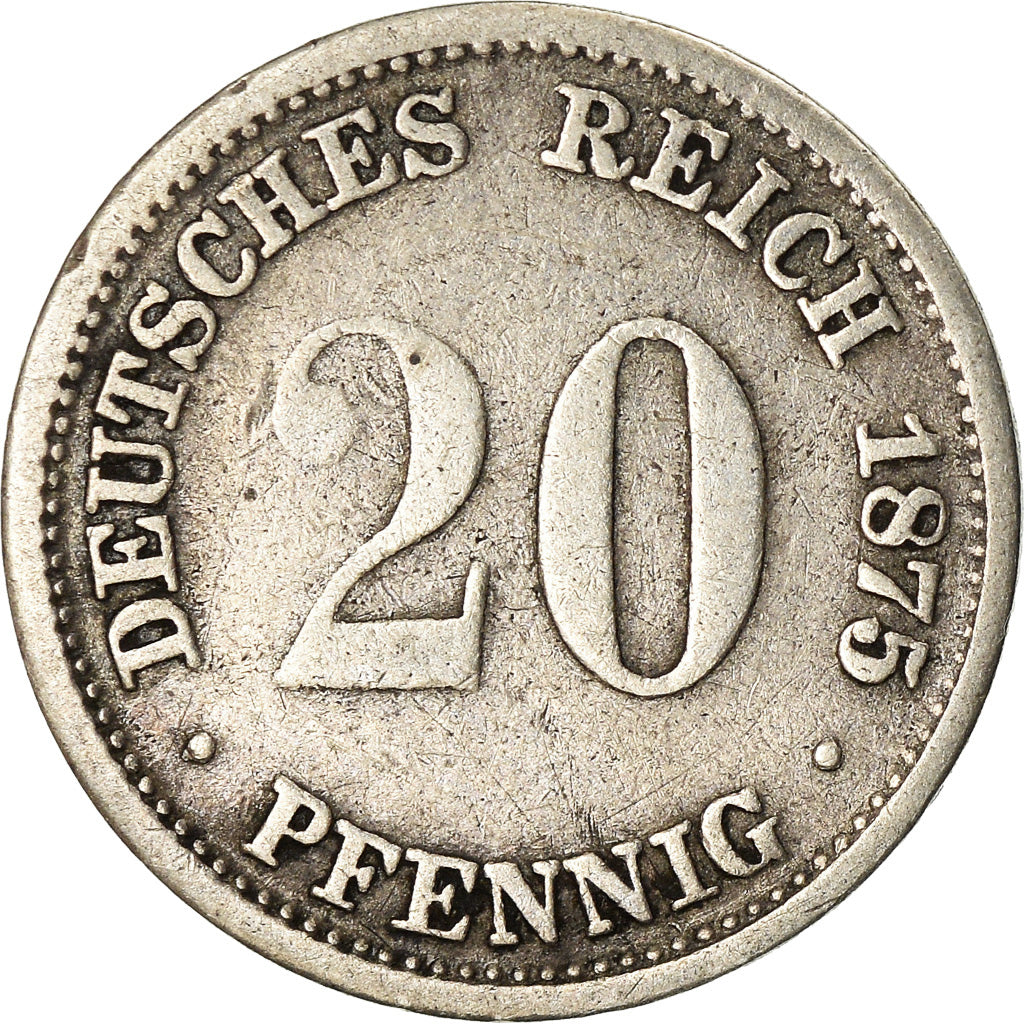 Coin, GERMANY - EMPIRE, Wilhelm I, 20 Pfennig, 1875, Munich, VF(20-25), Silver