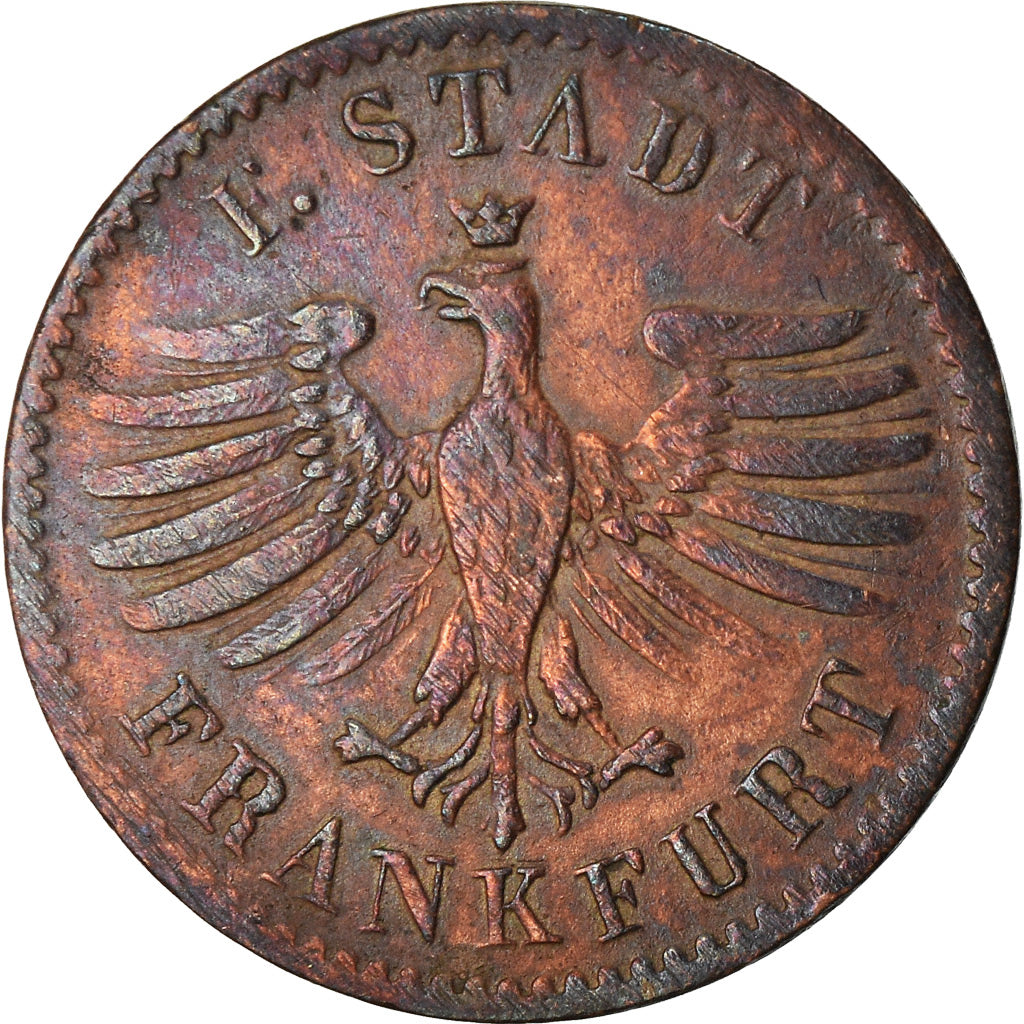Moneta, Stati tedeschi, FRANKFURT AM MAIN, Heller, 1844, MB+, Rame, KM:327