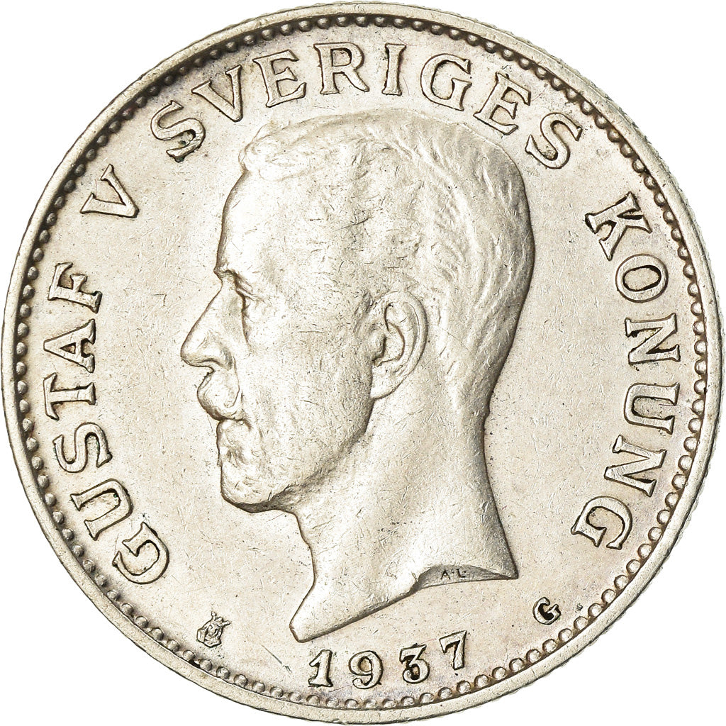 Coin, Sweden, Gustaf V, Krona, 1937, AU(50-53), Silver, KM:786.2
