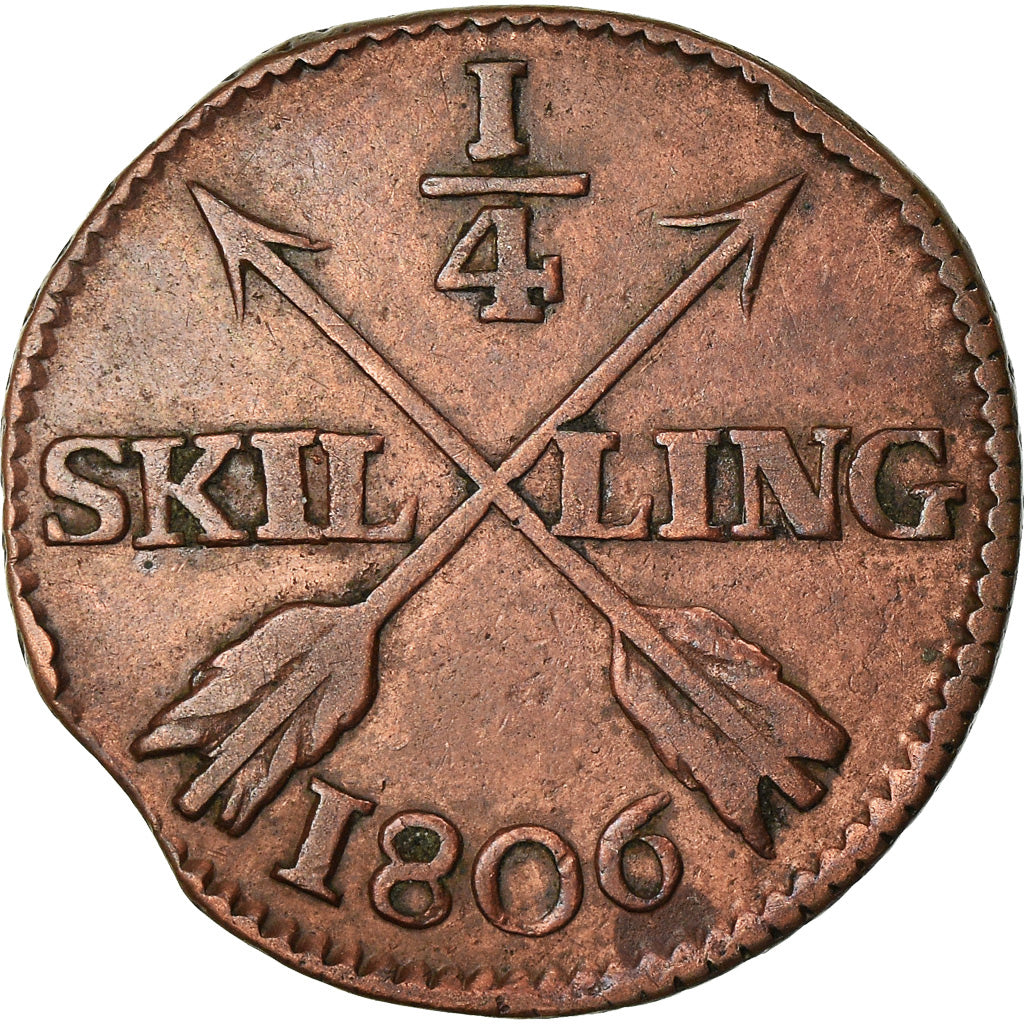 Coin, Sweden, Gustaf IV Adolf, 1/4 Skilling, 1806, EF(40-45), Copper, KM:564