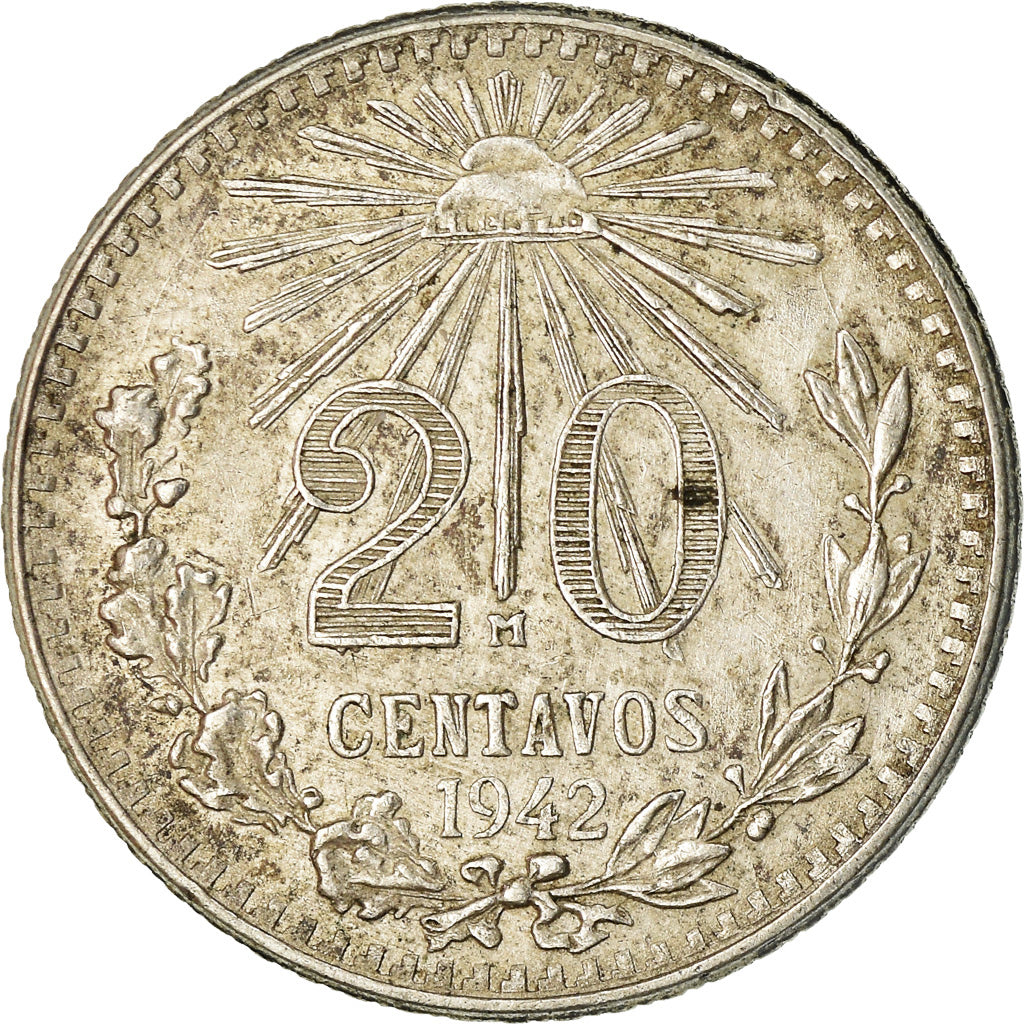 Moneda, México, 20 Centavos, 1942, Mexico City, EBC, Plata, KM:438