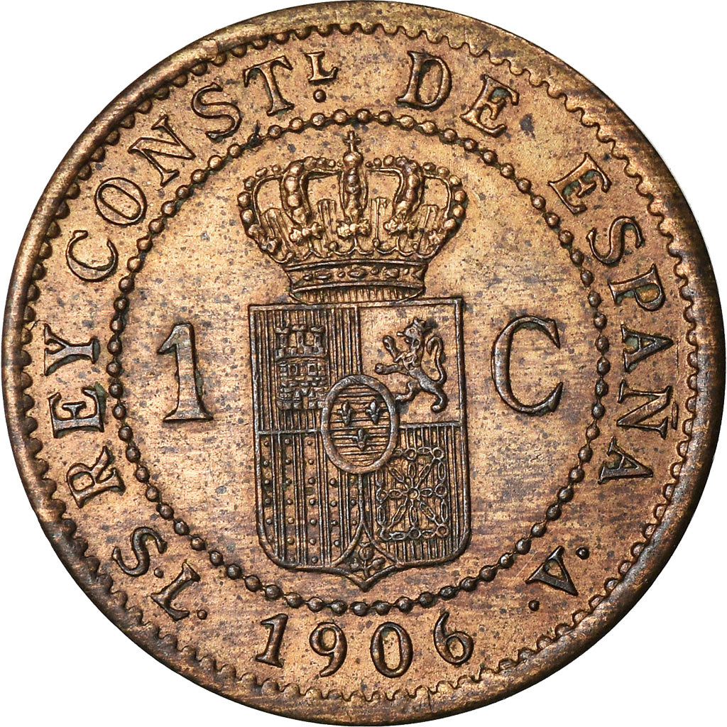 Coin, Spain, Alfonso XIII, Centimo, 1906, AU(55-58), Bronze, KM:726