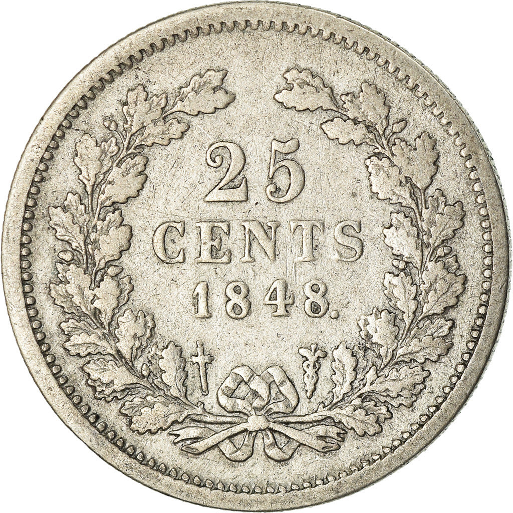 Coin, Netherlands, William II, 25 Cents, 1848, VF(30-35), Silver, KM:76